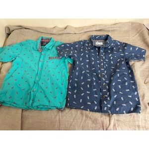 Lot of 2 Boys Hawaiian Shirts Size 8 Faze 1 Flamingo P.S. Aeropostale Pineapple